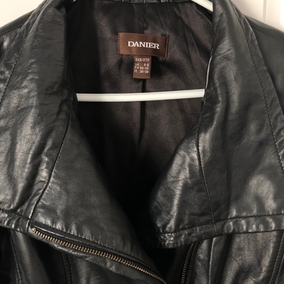 COPY - Danier Asymmetrical Zip Front Black Leather Jacket - Picture 4 of 9
